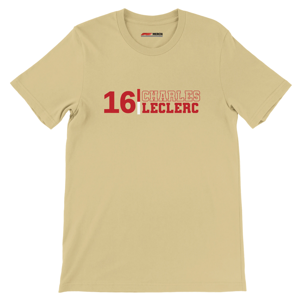 f111 merch soft-cream color t-shirt1 with charles-leclerc branding.