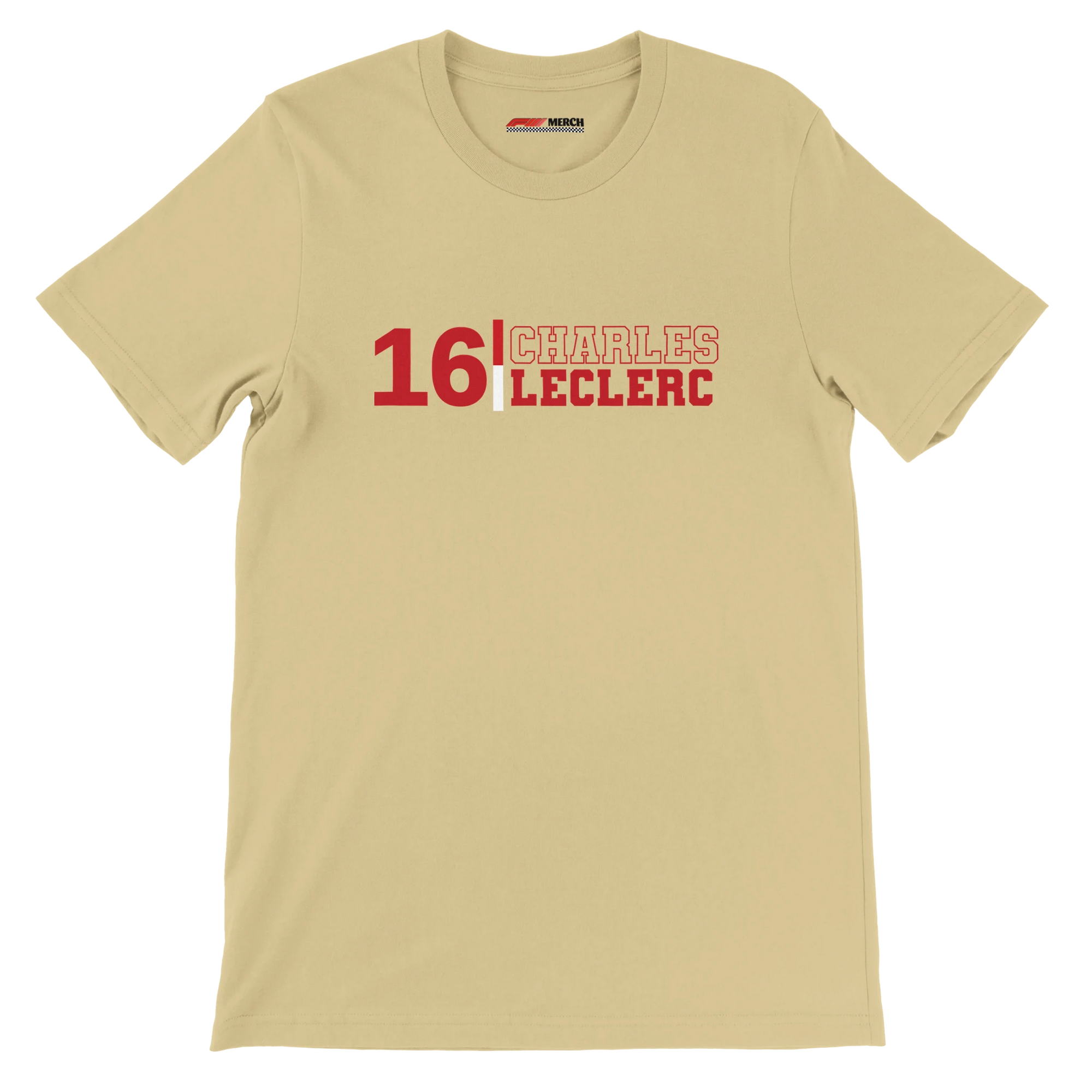 f111 merch soft-cream color t-shirt1 with charles-leclerc branding.