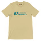 f111 merch soft-cream color t-shirt1 with george-russell branding.