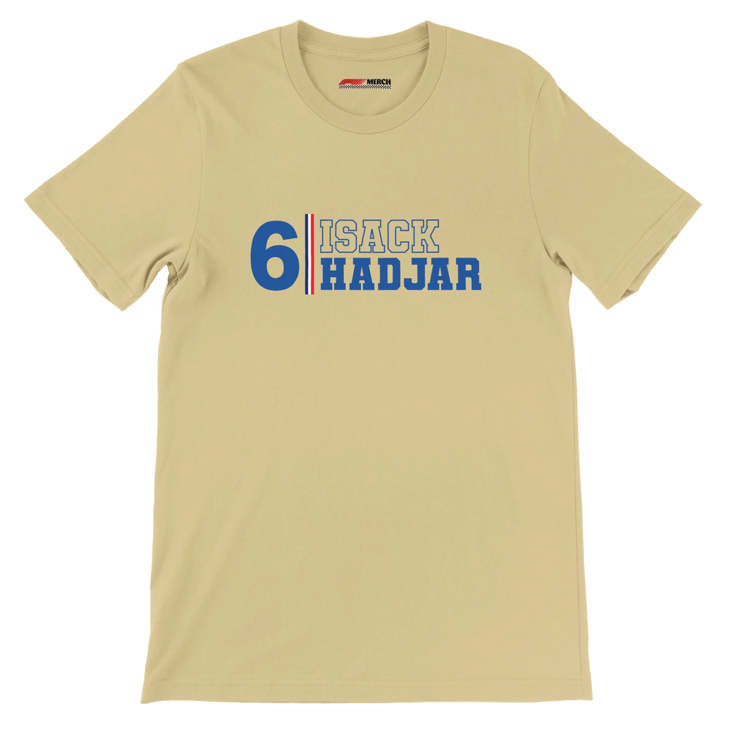 f111 merch soft-cream color t-shirt1 with isack-hadjar branding.