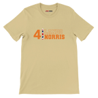 f111 merch soft-cream color t-shirt1 with lando-norris branding.