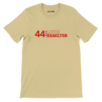f111 merch soft-cream color t-shirt1 with lewis-hamilton branding.
