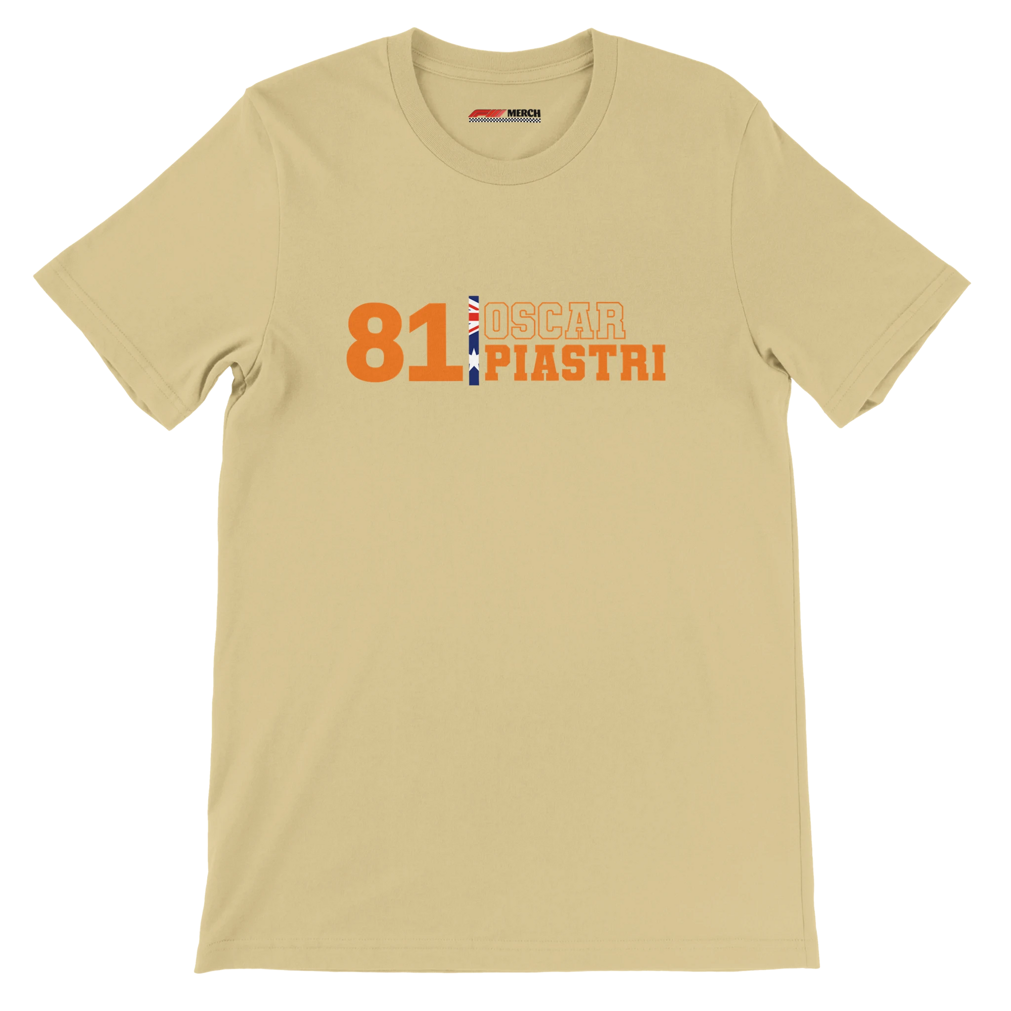 f111 merch soft-cream color t-shirt1 with oscar-piastri branding.
