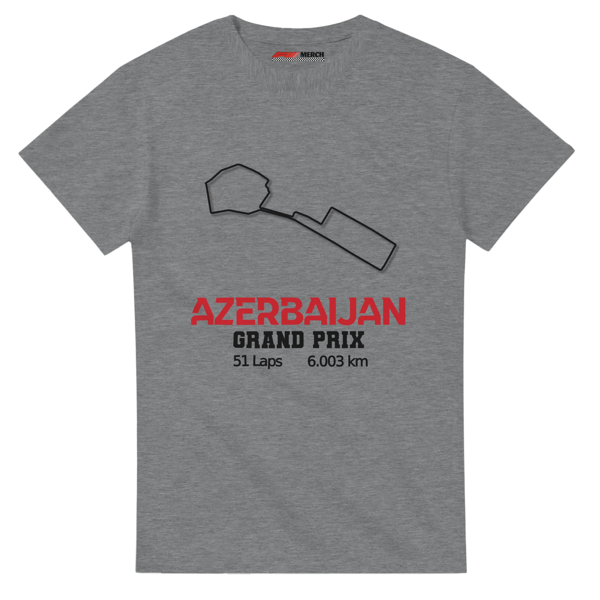 f111 merch sport-grey color t-shirt1 with azerbaijan-grand-prix branding.