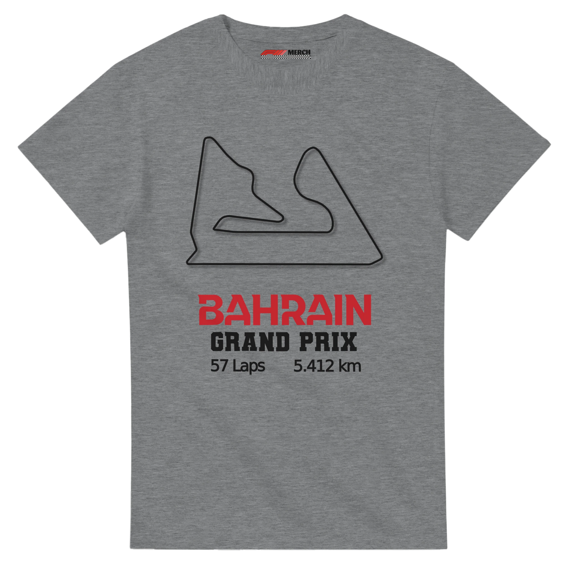 f111 merch sport-grey color t-shirt1 with bahrain-grand-prix branding.