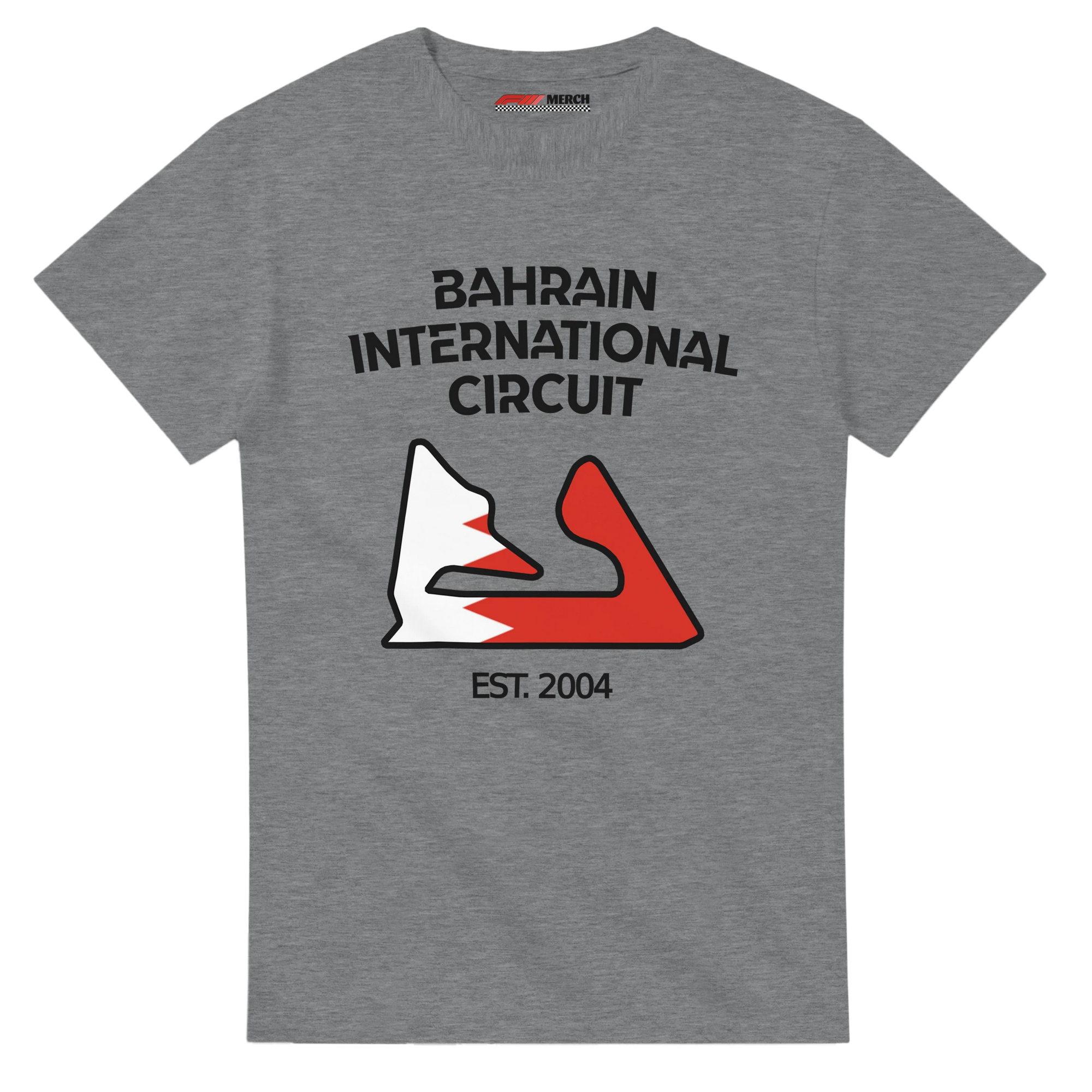 f111 merch sport-grey color t-shirt1 with bahrain-international-circuit branding.
