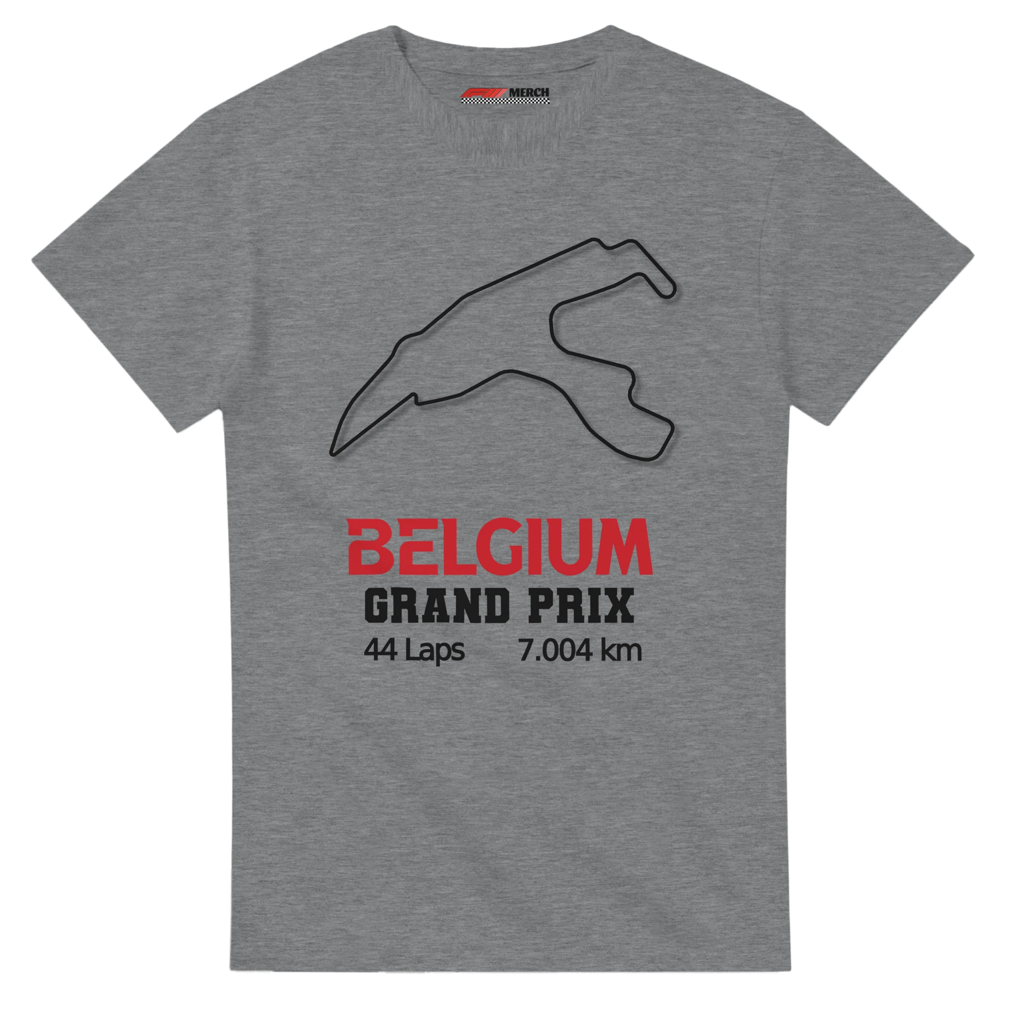 f111 merch sport-grey color t-shirt1 with belgium-grand-prix branding.
