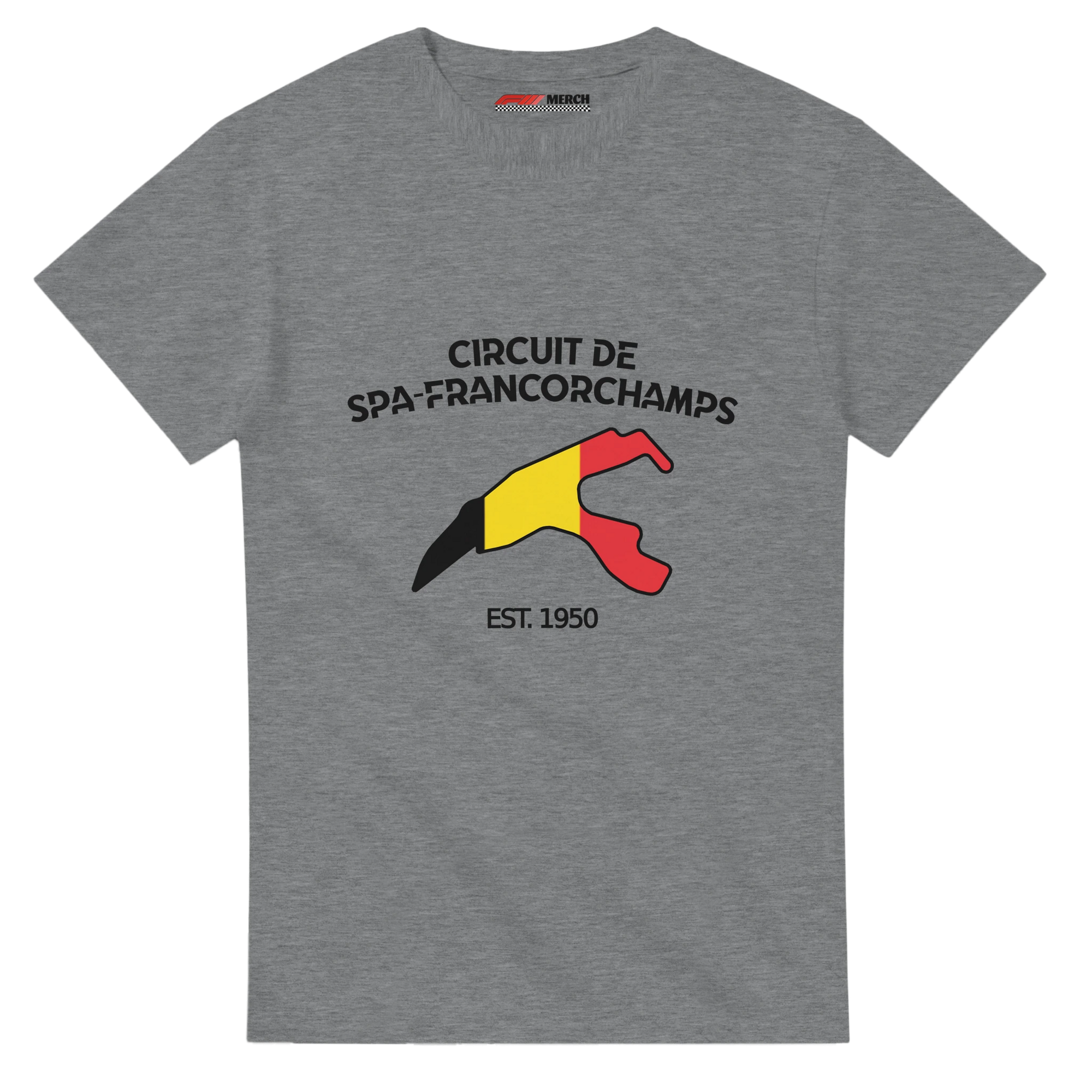 f111 merch sport-grey color t-shirt1 with circuit-de-spa-francorchamps branding.