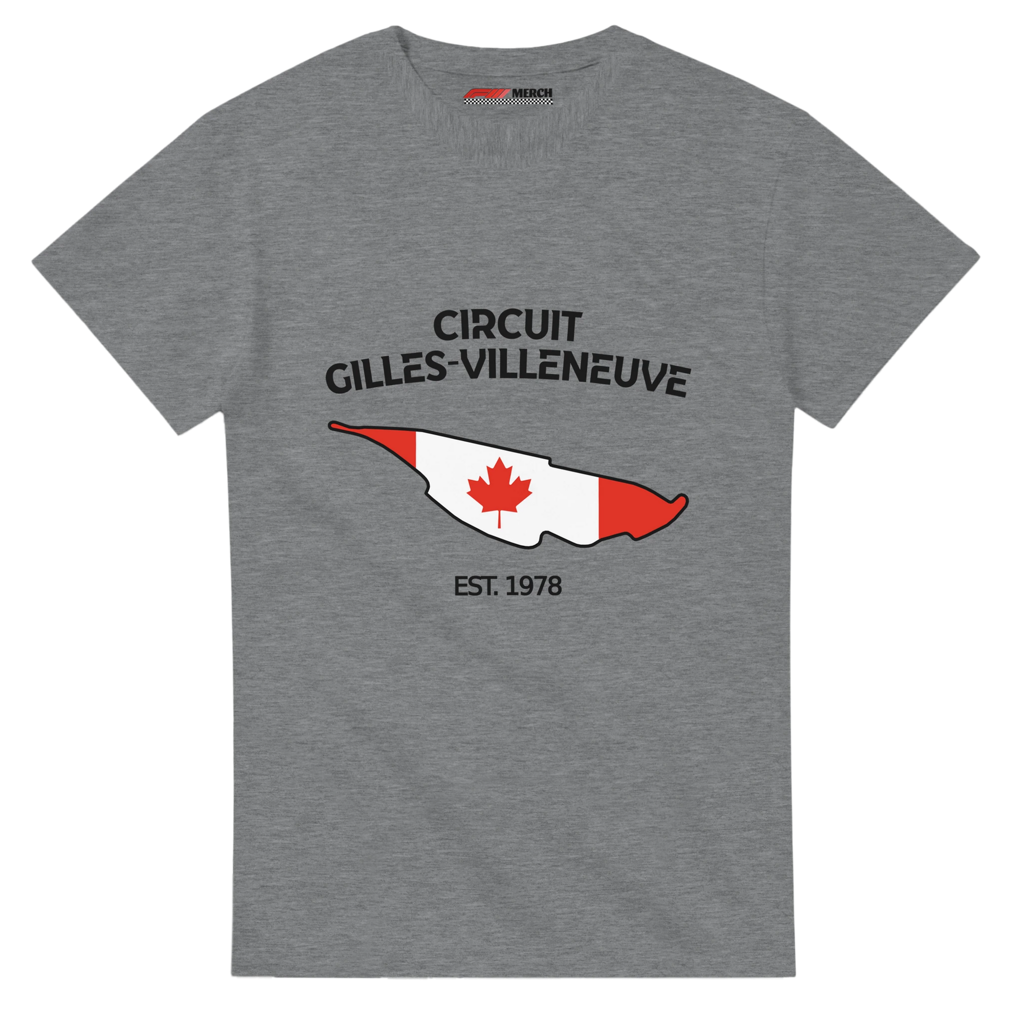 f111 merch sport-grey color t-shirt1 with circuit-gilles-villeneuve branding.