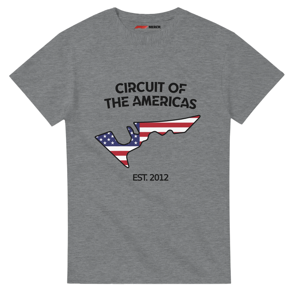 f111 merch sport-grey color t-shirt1 with circuit-of-the-americas branding.