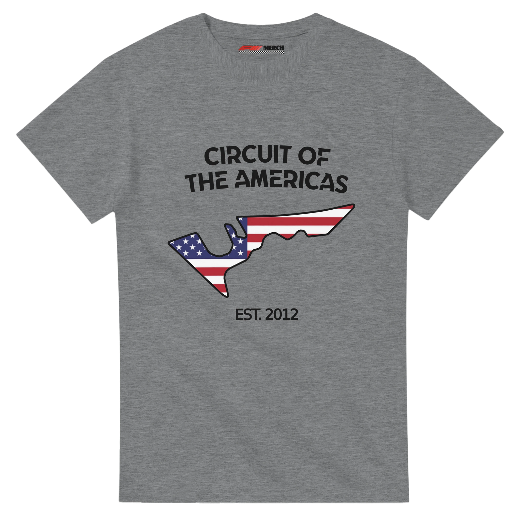 f111 merch sport-grey color t-shirt1 with circuit-of-the-americas branding.