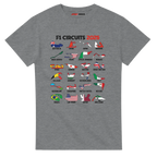 f111 merch sport-grey color t-shirt1 with f1-circuits-2025-v2 branding.