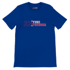 f111 merch true-royal color t-shirt1 with yuki-tsunoda branding.