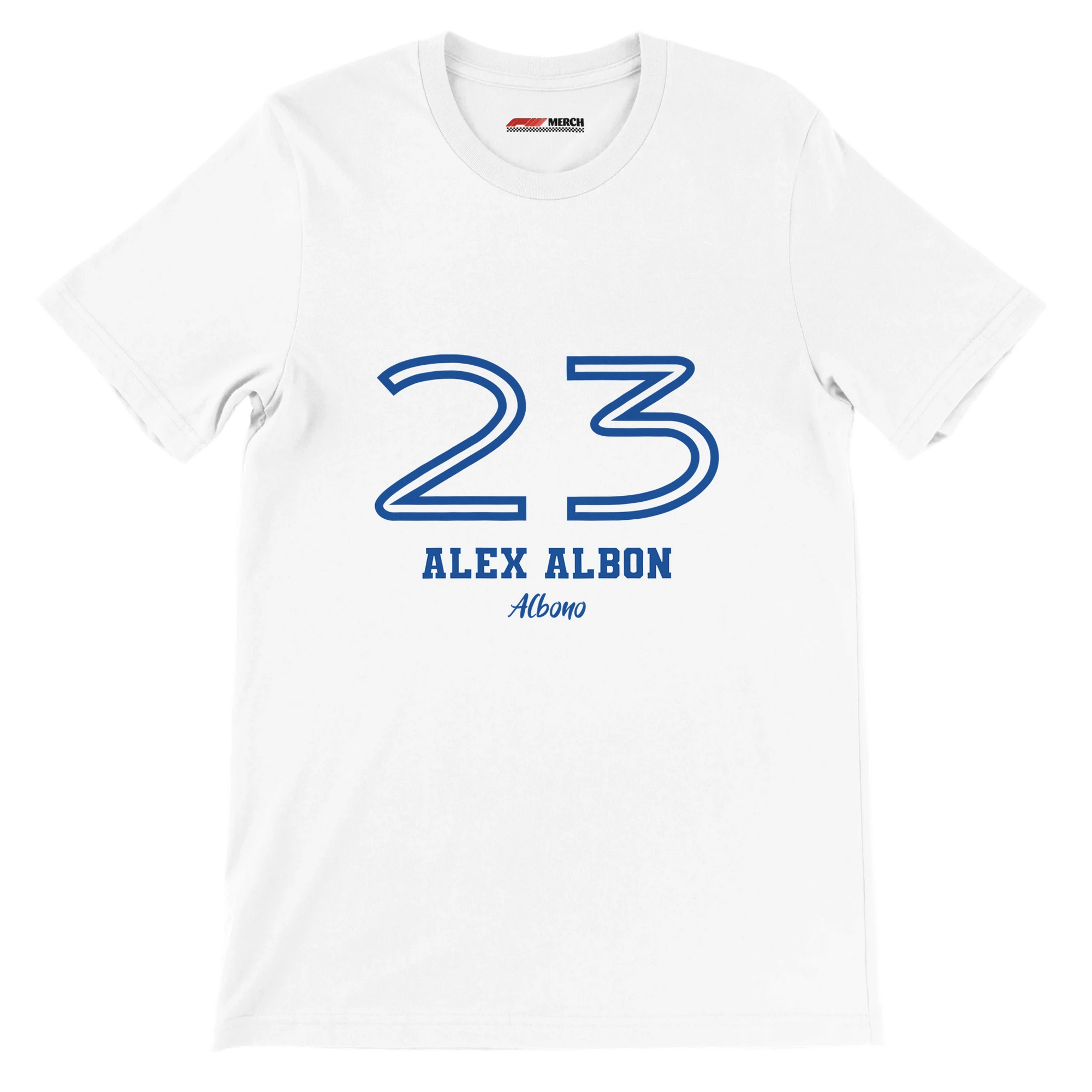 f111 merch white color t-shirt1 with alex-albon branding.