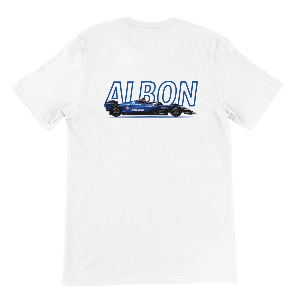 f111 merch white color t-shirt1 with alex-albon branding.