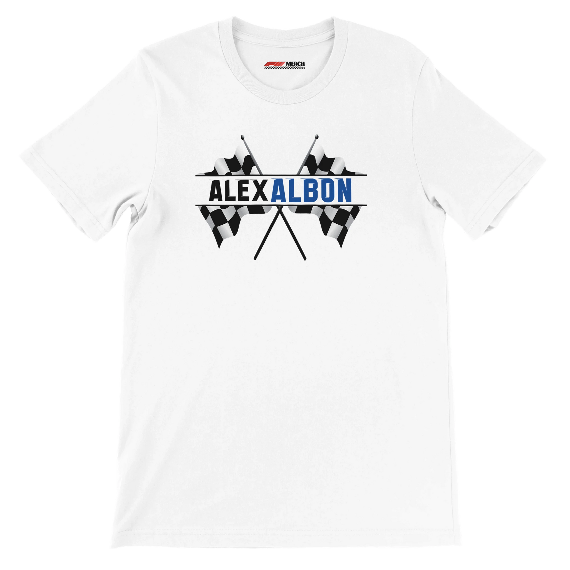 f111 merch white color t-shirt1 with alex-albon branding.