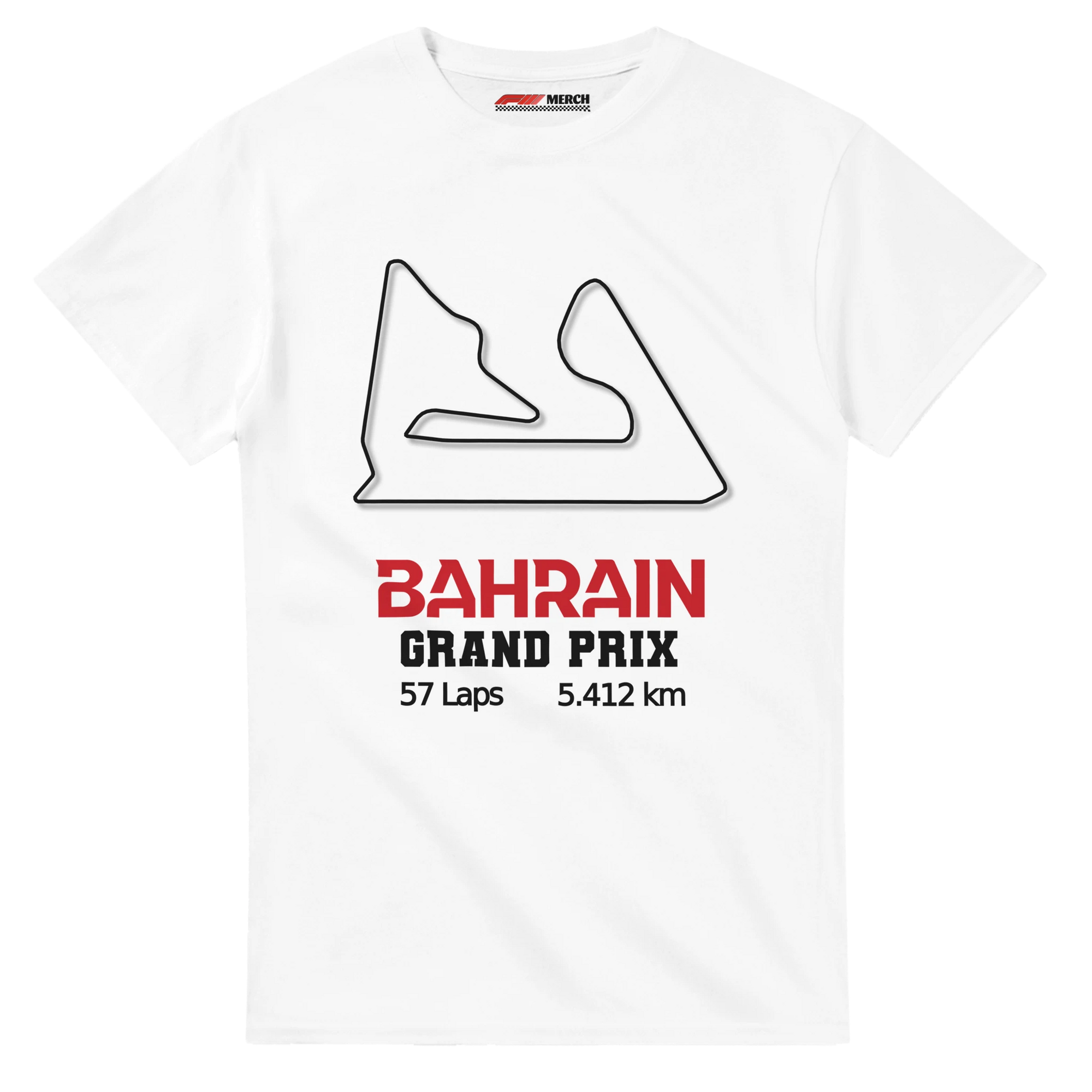 f111 merch white color t-shirt1 with bahrain-grand-prix branding.