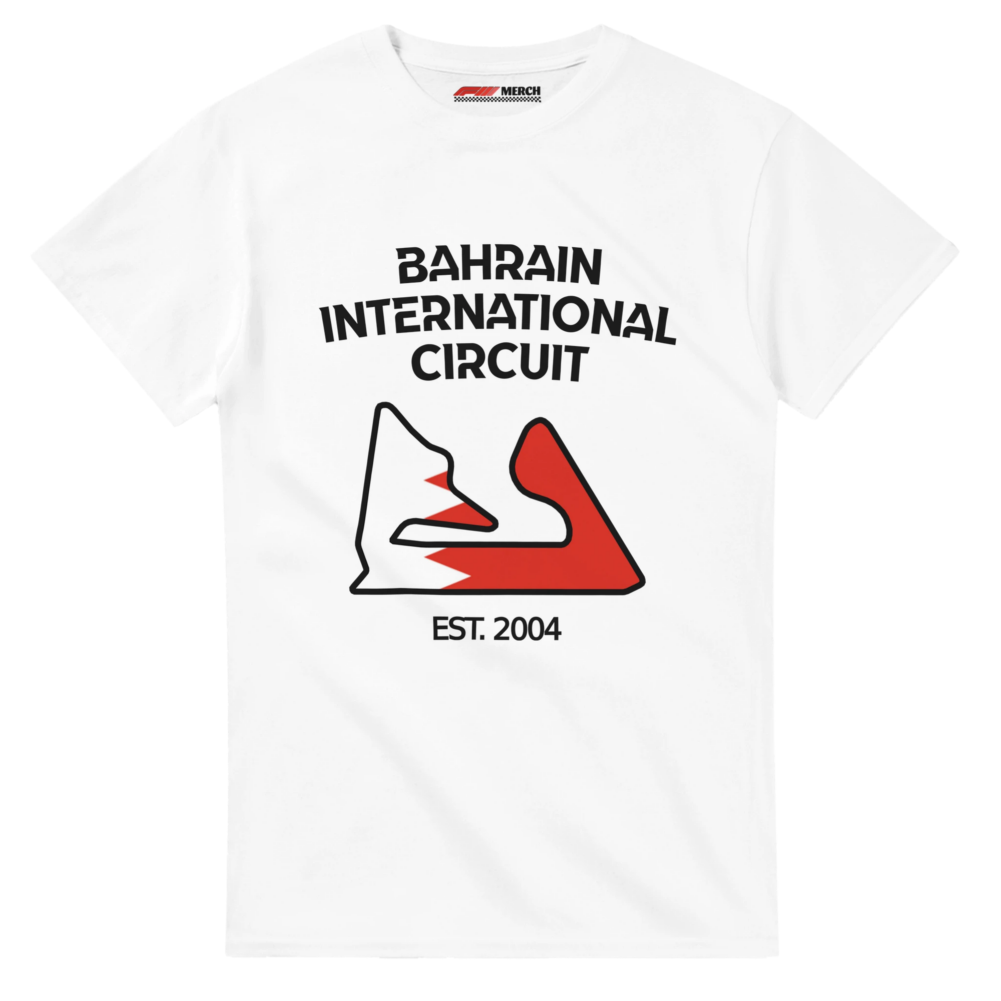 f111 merch white color t-shirt1 with bahrain-international-circuit branding.