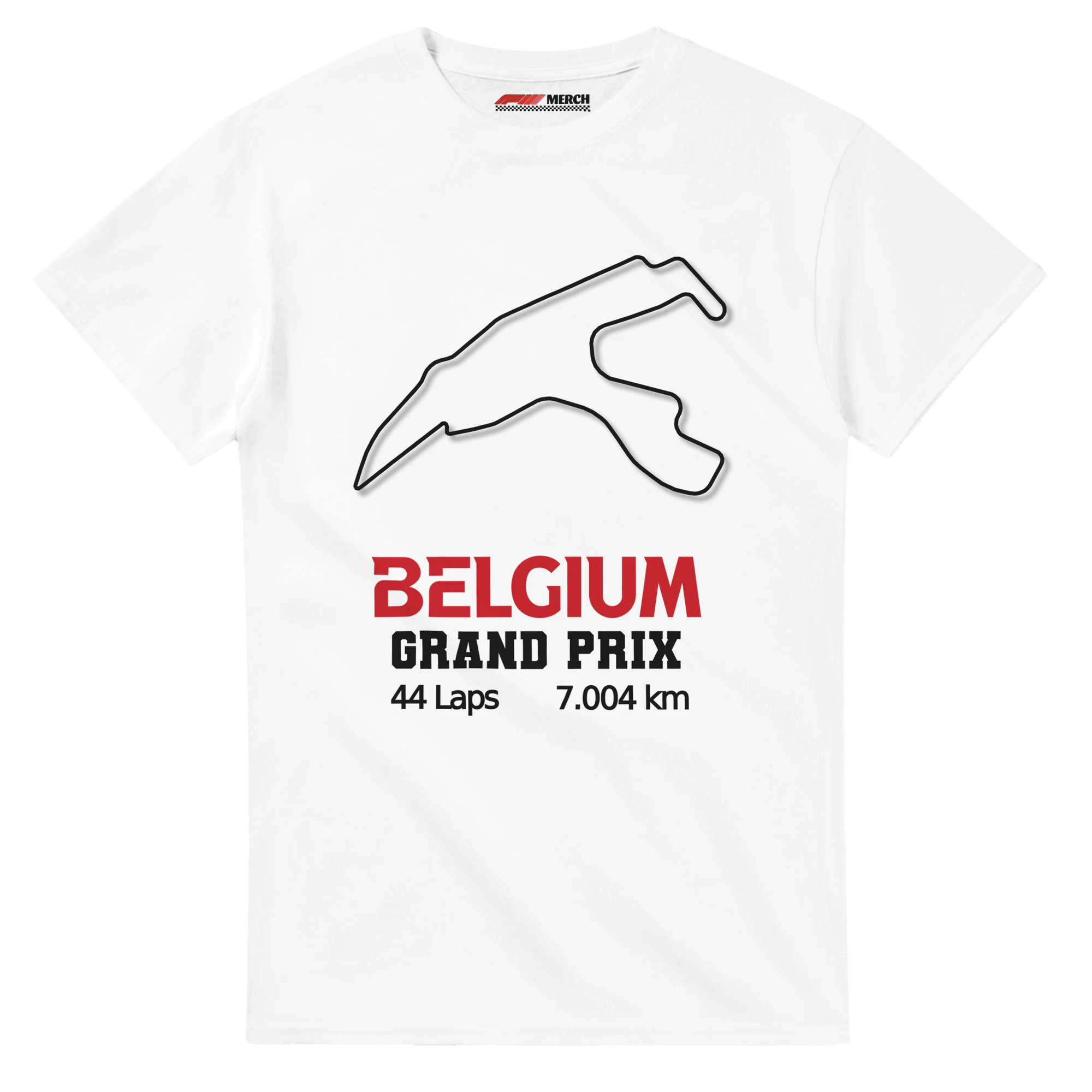 f111 merch white color t-shirt1 with belgium-grand-prix branding.
