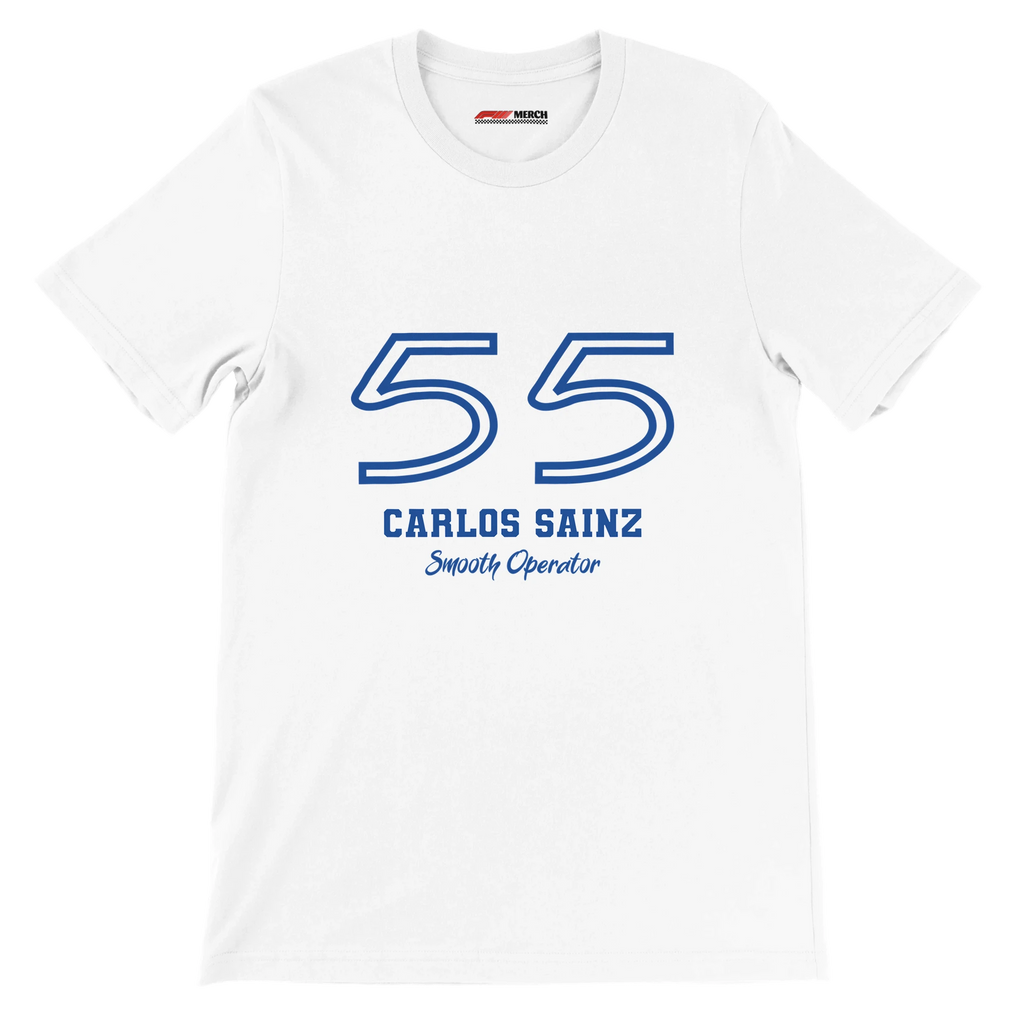 f111 merch white color t-shirt1 with carlos-sainz branding.