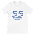 f111 merch white color t-shirt1 with carlos-sainz branding.