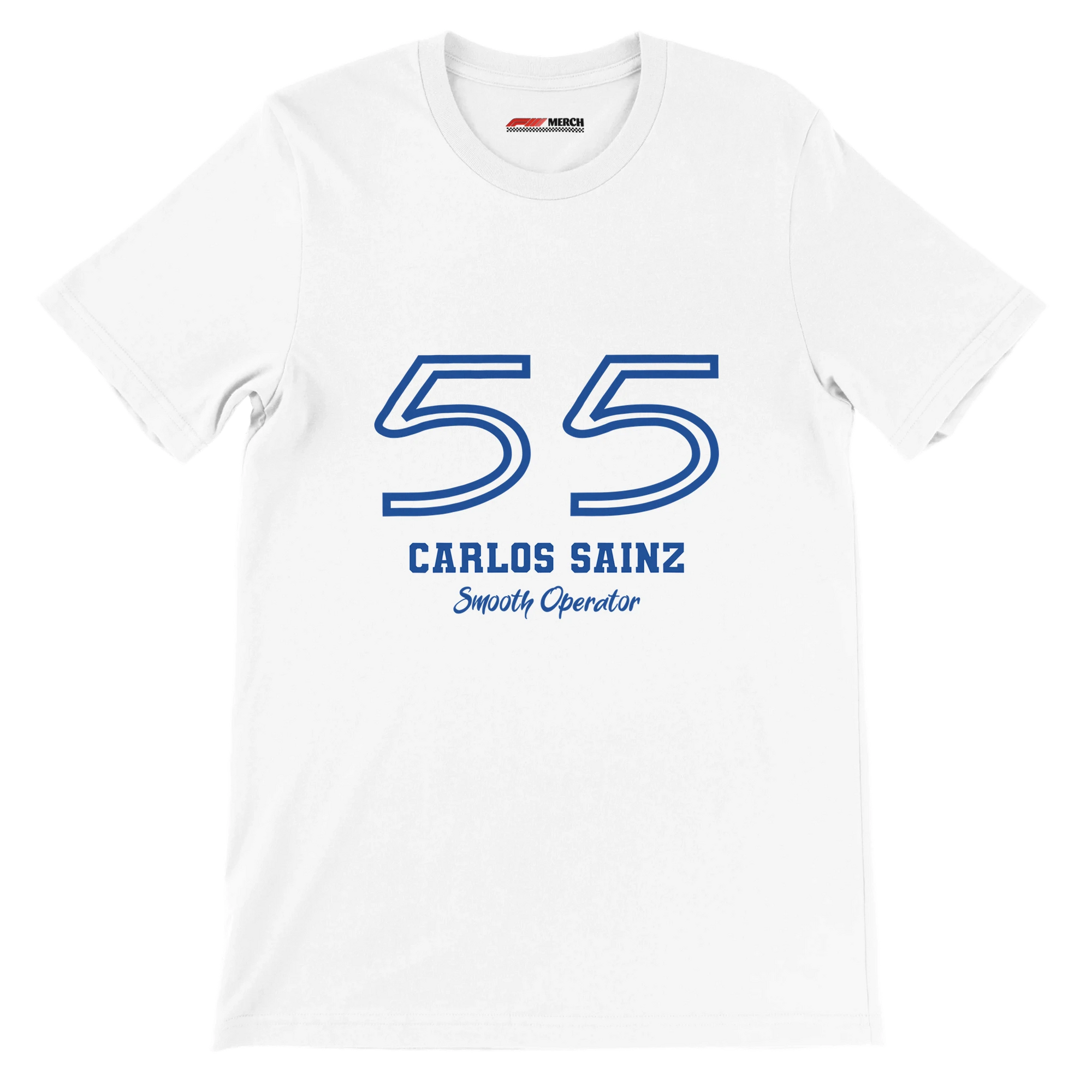 f111 merch white color t-shirt1 with carlos-sainz branding.