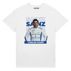 f111 merch white color t-shirt1 with carlos-sainz branding.