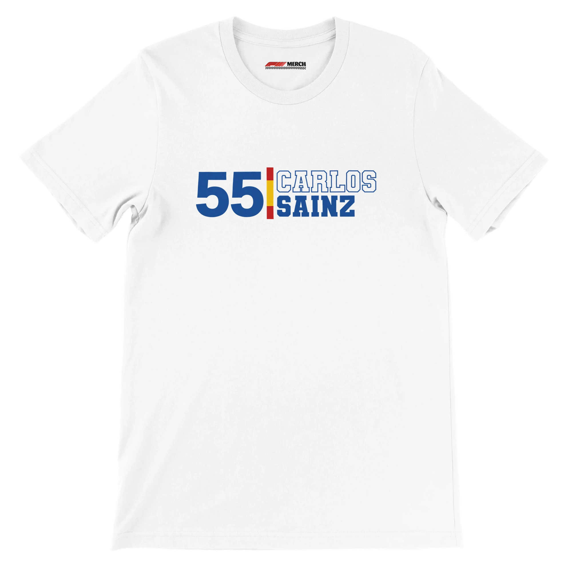 f111 merch white color t-shirt1 with carlos-sainz branding.