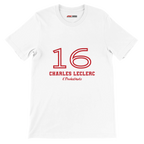 f111 merch white color t-shirt1 with charles-leclerc branding.