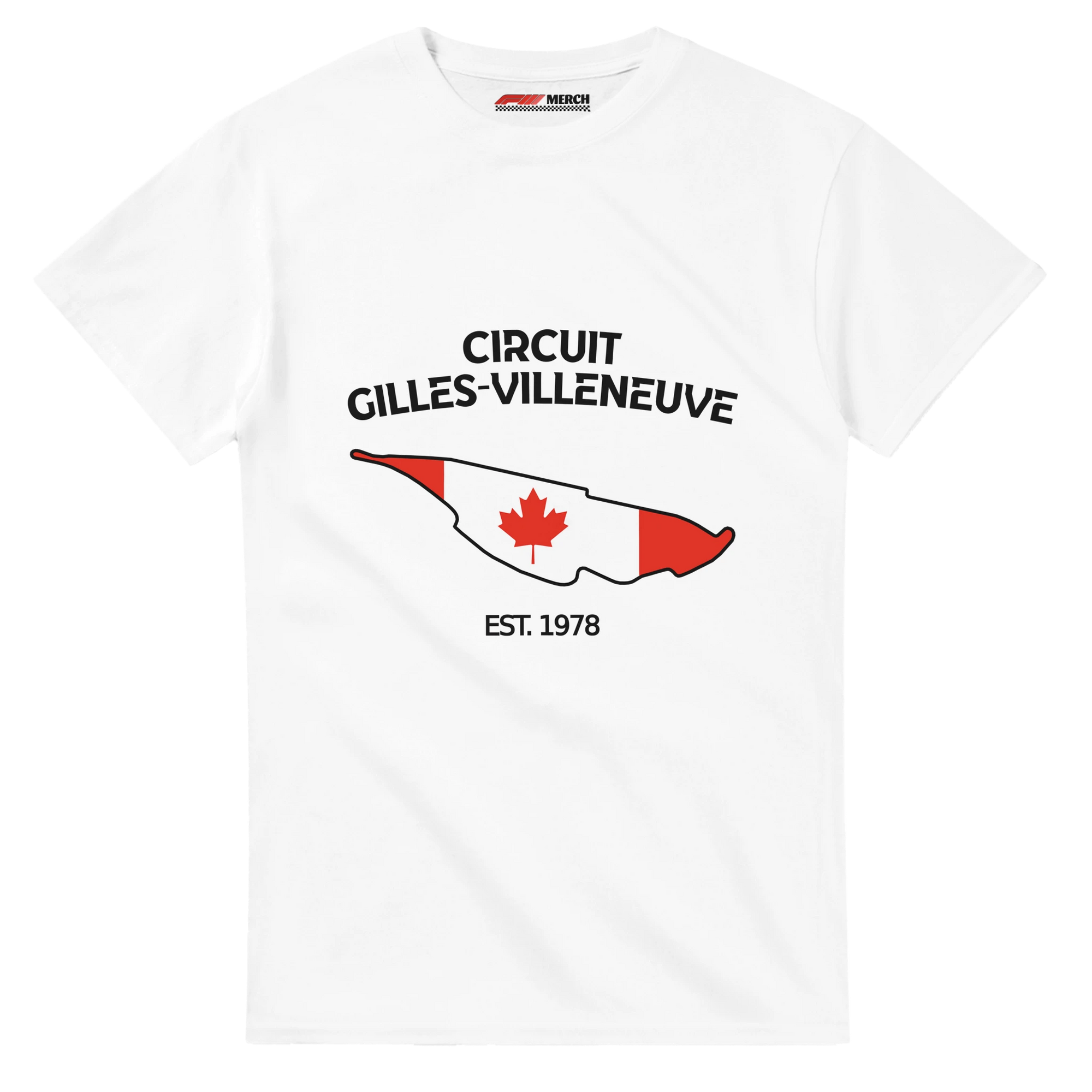 f111 merch white color t-shirt1 with circuit-gilles-villeneuve branding.