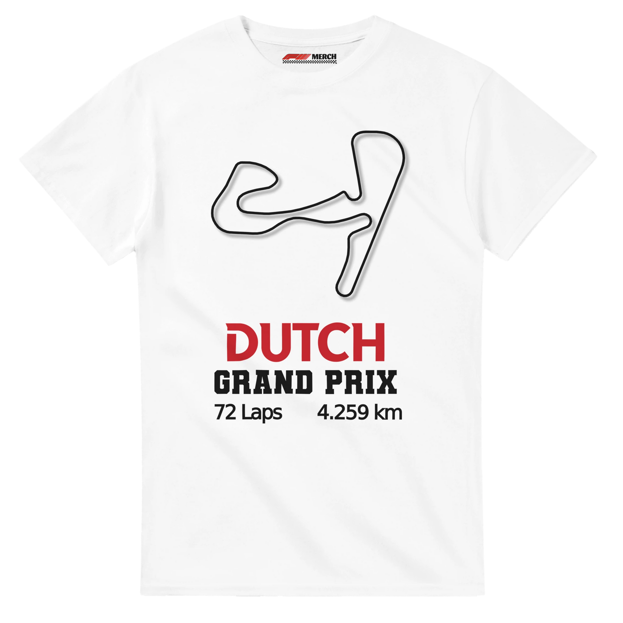 f111 merch white color t-shirt1 with dutch-grand-prix branding.