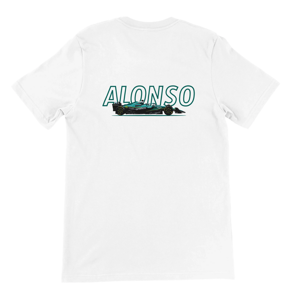 f111 merch white color t-shirt1 with fernando-alonso branding.