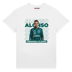 f111 merch white color t-shirt1 with fernando-alonso branding.