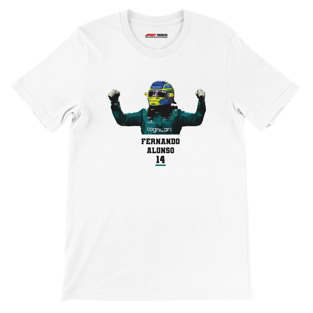 f111 merch white color t-shirt1 with fernando-alonso branding.