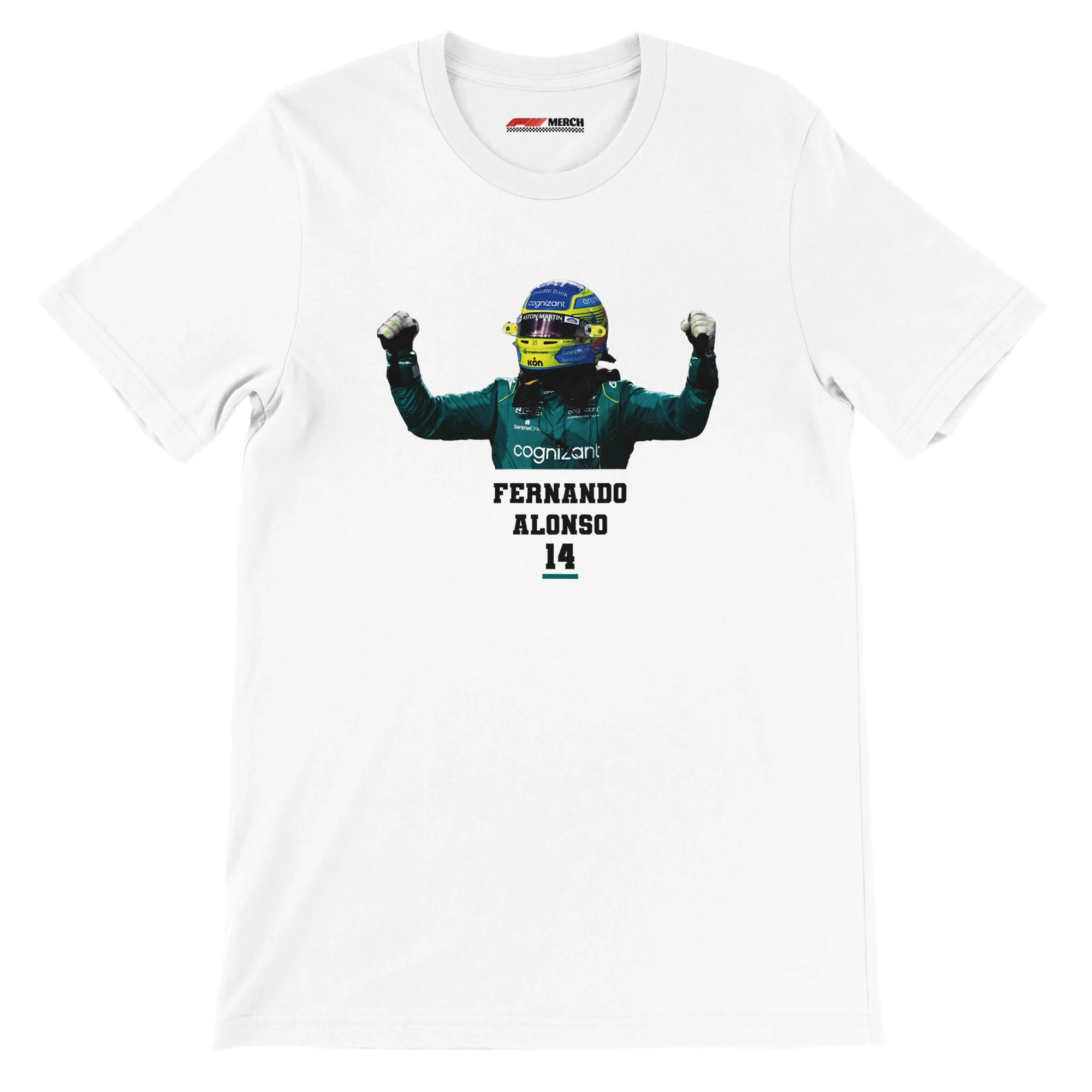 f111 merch white color t-shirt1 with fernando-alonso branding.