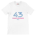 f111 merch white color t-shirt1 with franco-colapinto branding.