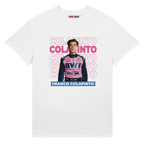 f111 merch white color t-shirt1 with franco-colapinto branding.