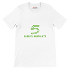 f111 merch white color t-shirt1 with gabriel-bortoleto branding.