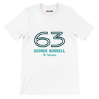 f111 merch white color t-shirt1 with george-russell branding.