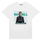 f111 merch white color t-shirt1 with george-russell branding.