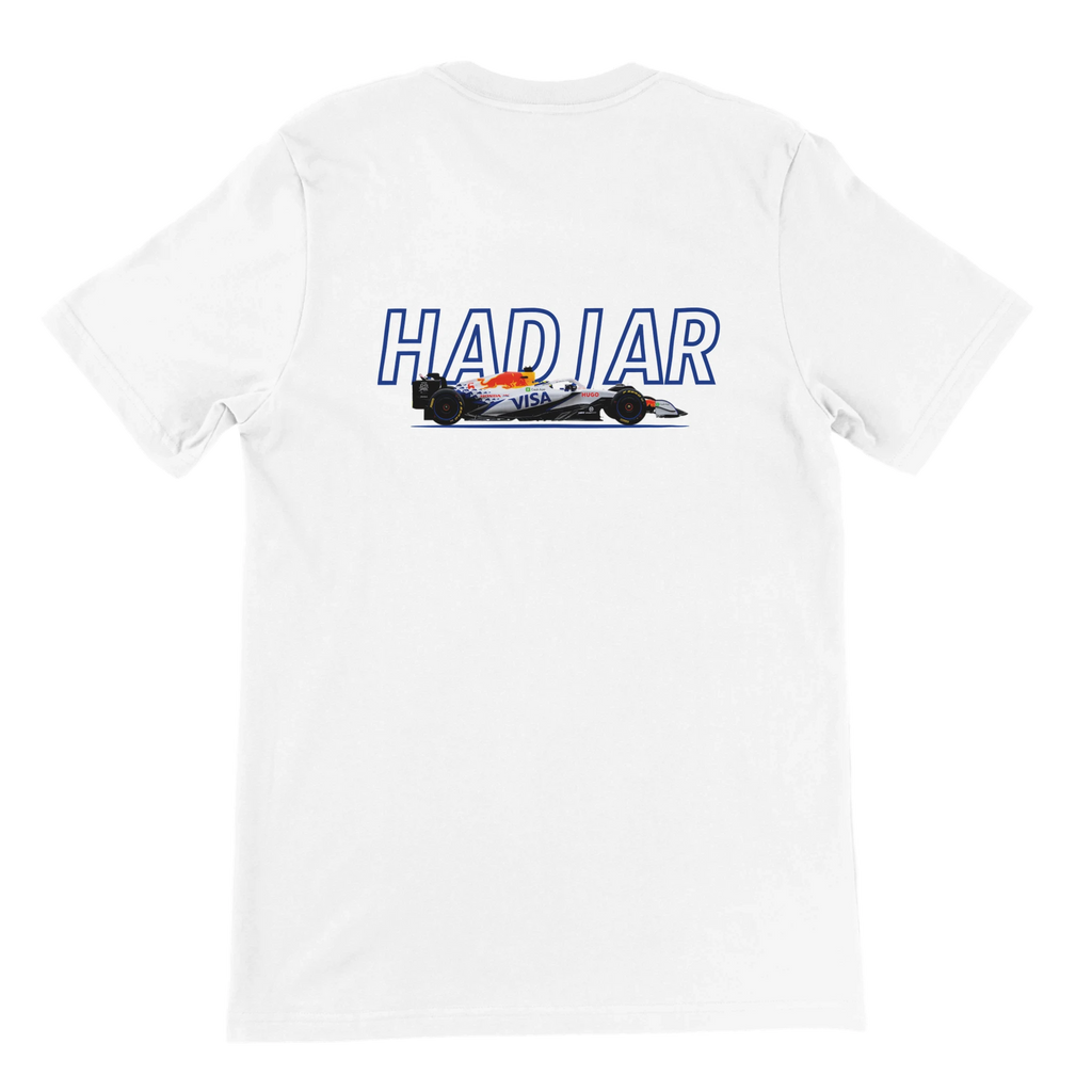 f111 merch white color t-shirt1 with isack-hadjar branding.