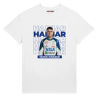 f111 merch white color t-shirt1 with isack-hadjar branding.