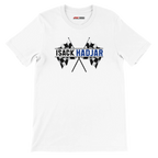 f111 merch white color t-shirt1 with isack-hadjar branding.