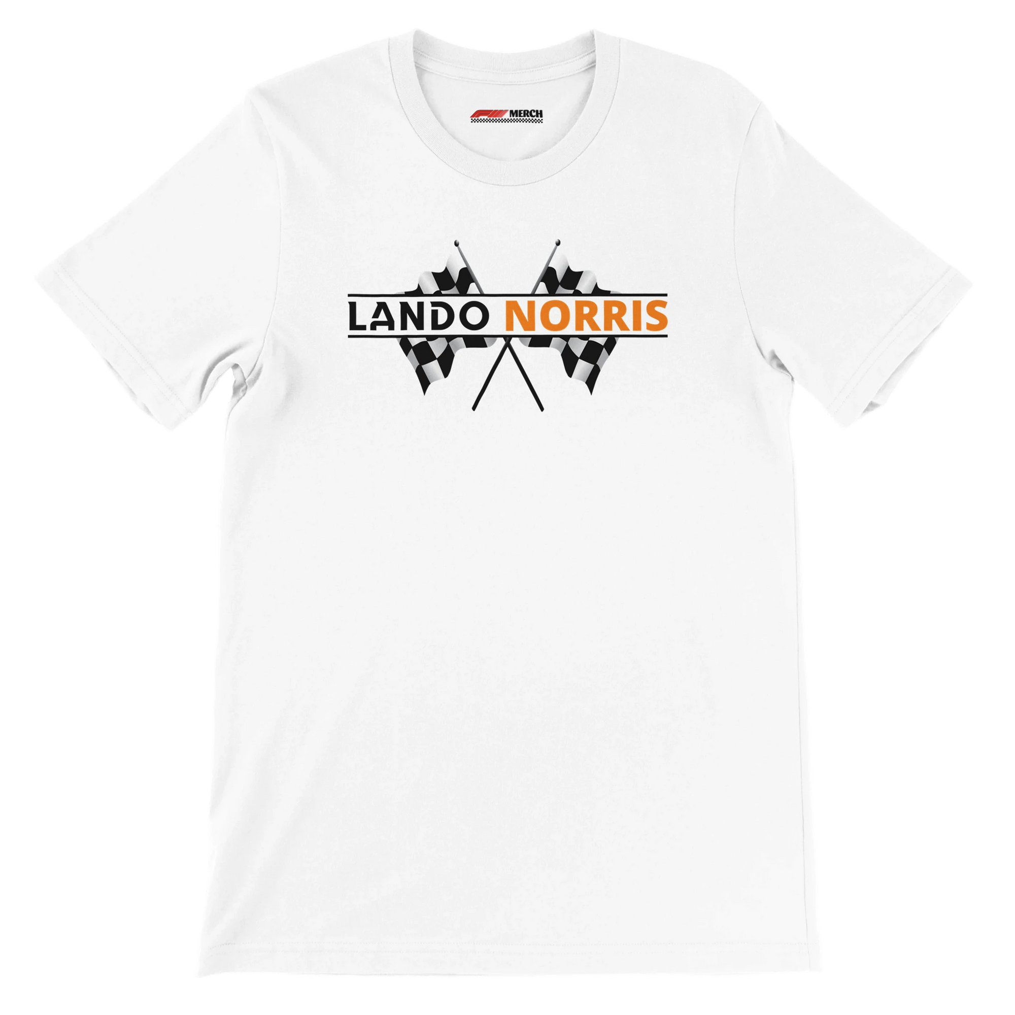 f111 merch white color t-shirt1 with lando-norris branding.