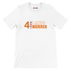 f111 merch white color t-shirt1 with lando-norris branding.