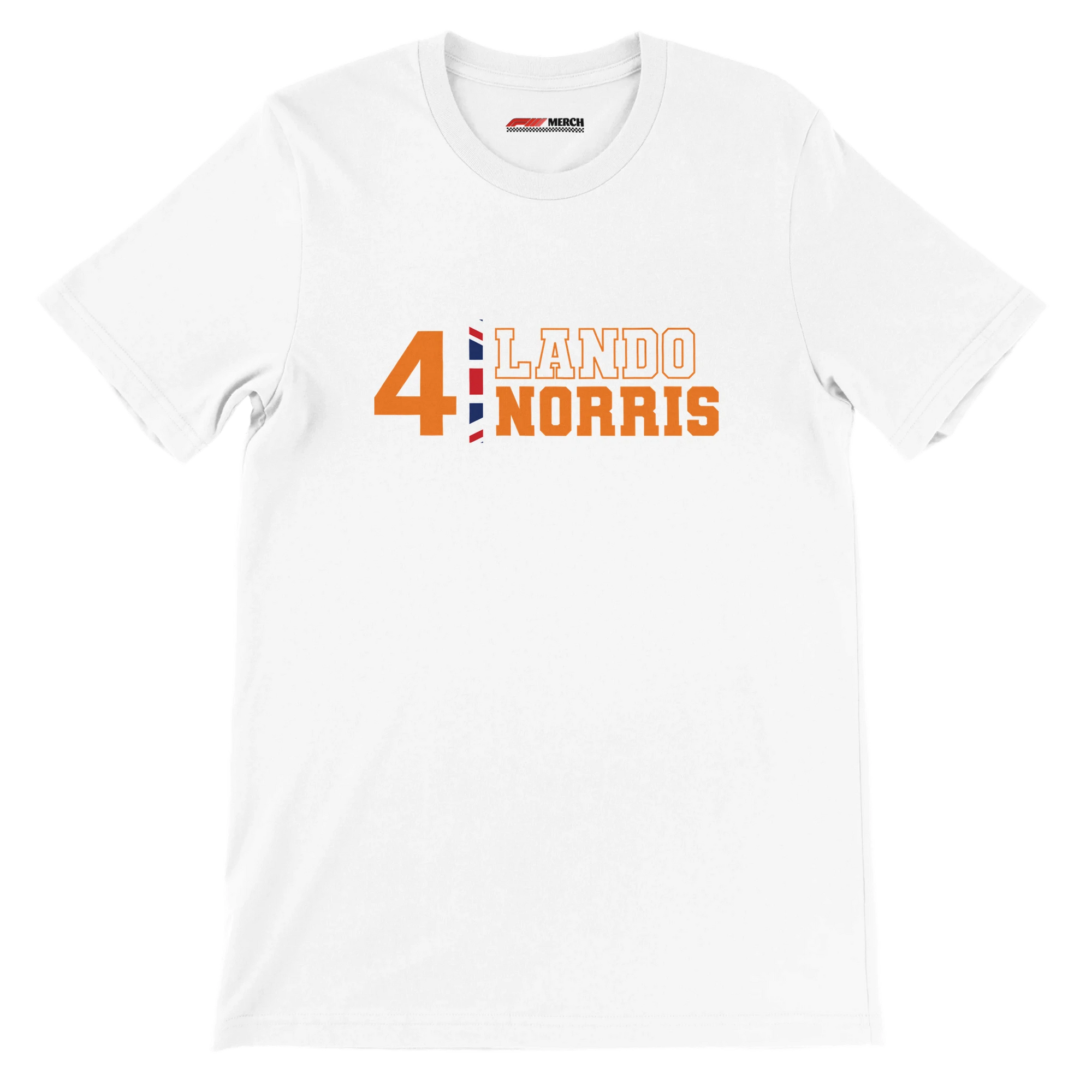 f111 merch white color t-shirt1 with lando-norris branding.