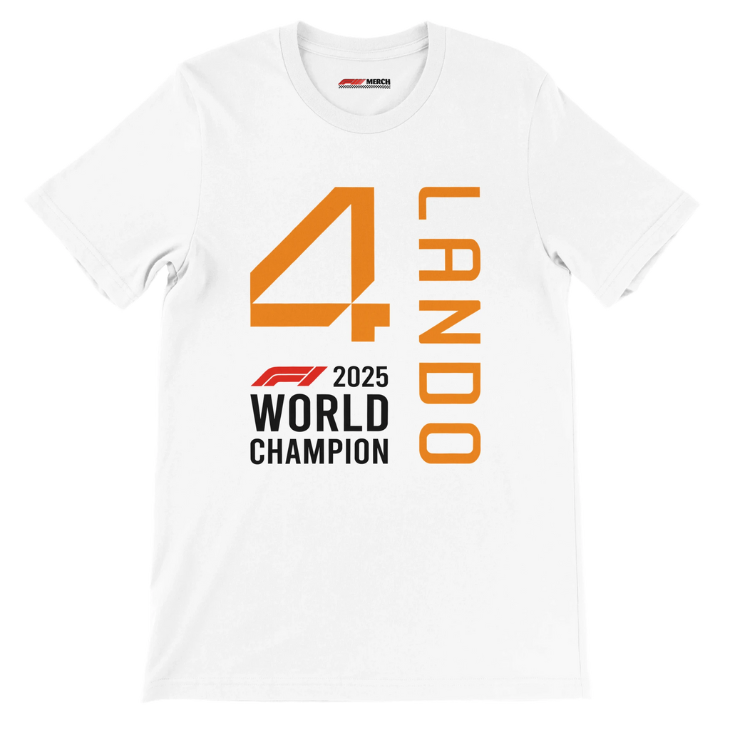 f111 merch white color t-shirt1 with lando-norris branding.