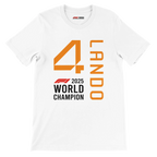 f111 merch white color t-shirt1 with lando-norris branding.