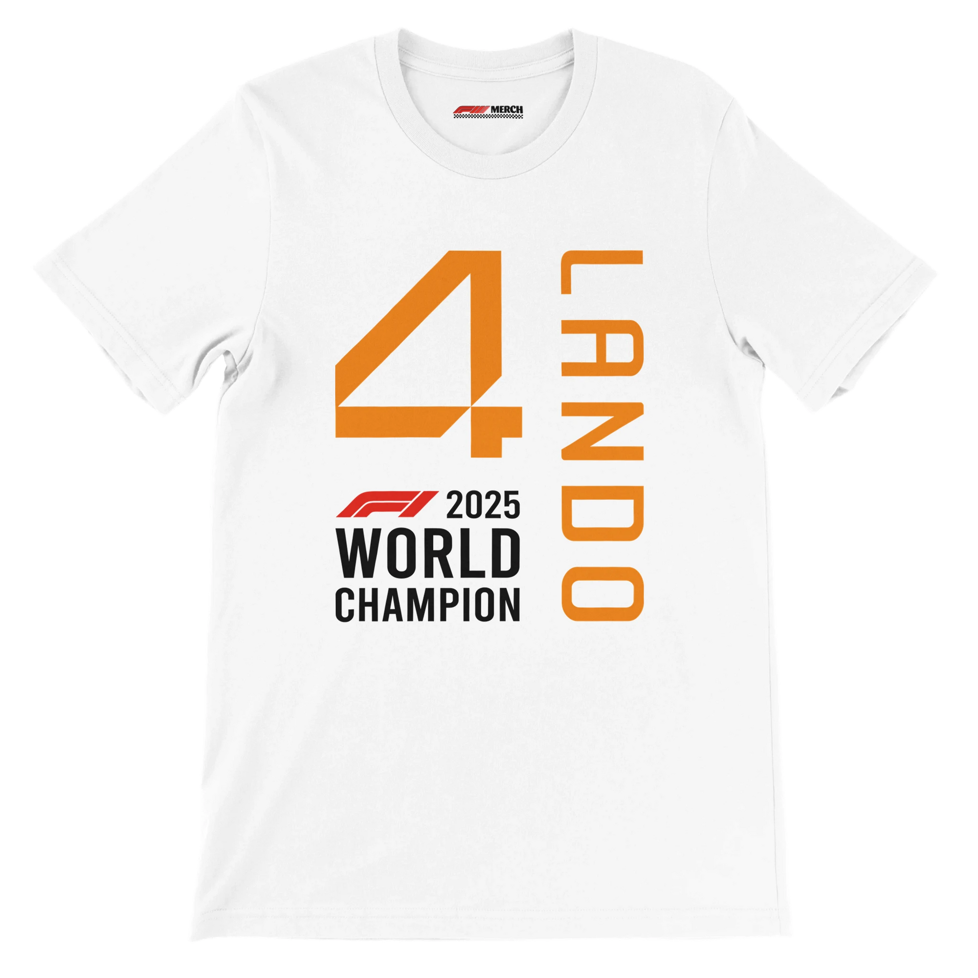 f111 merch white color t-shirt1 with lando-norris branding.