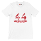 f111 merch white color t-shirt1 with lewis-hamilton branding.
